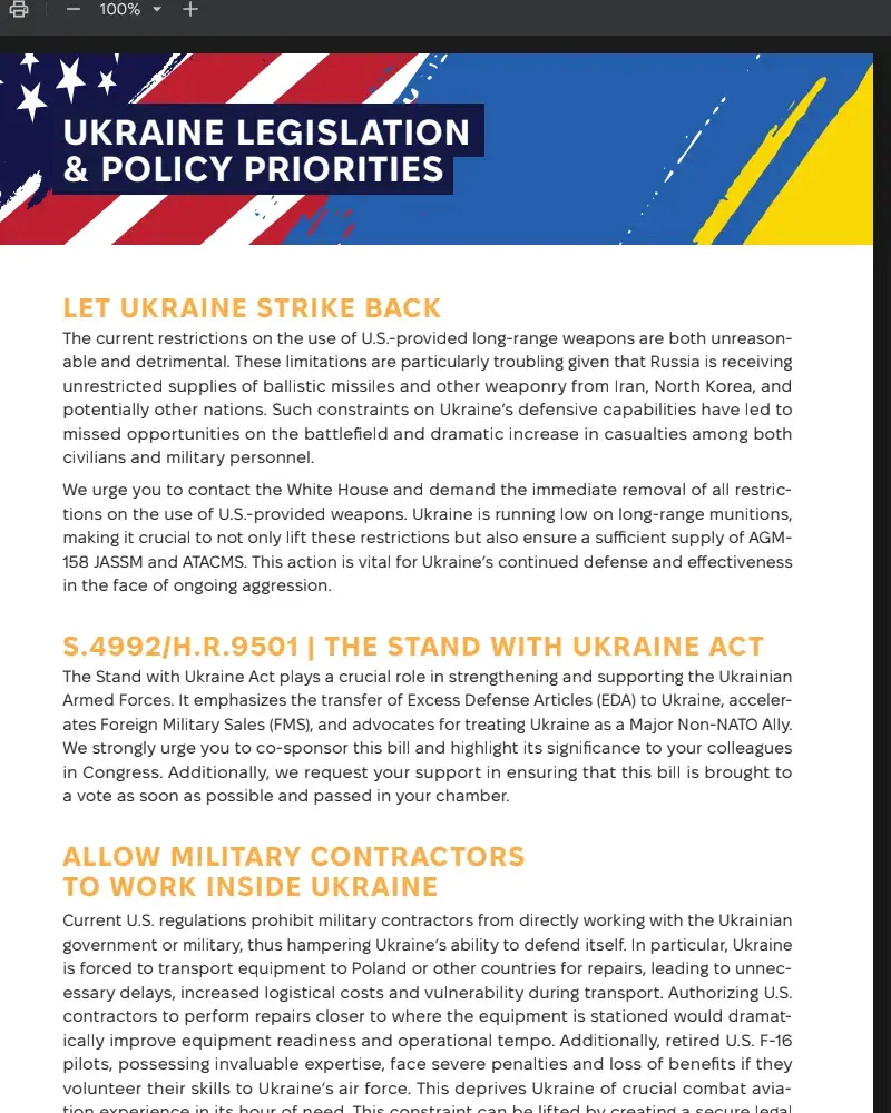 UKRAINE LEGISLATION & POLICY PRIORITIES